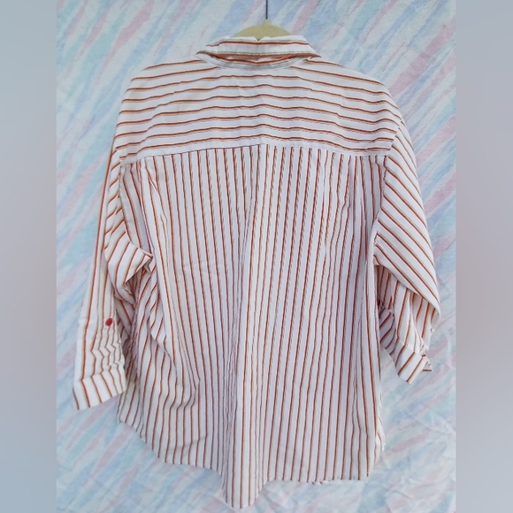 Vintage Separate Issue White Button-down with Orange and Yellow Stripes - Picture 5 of 9